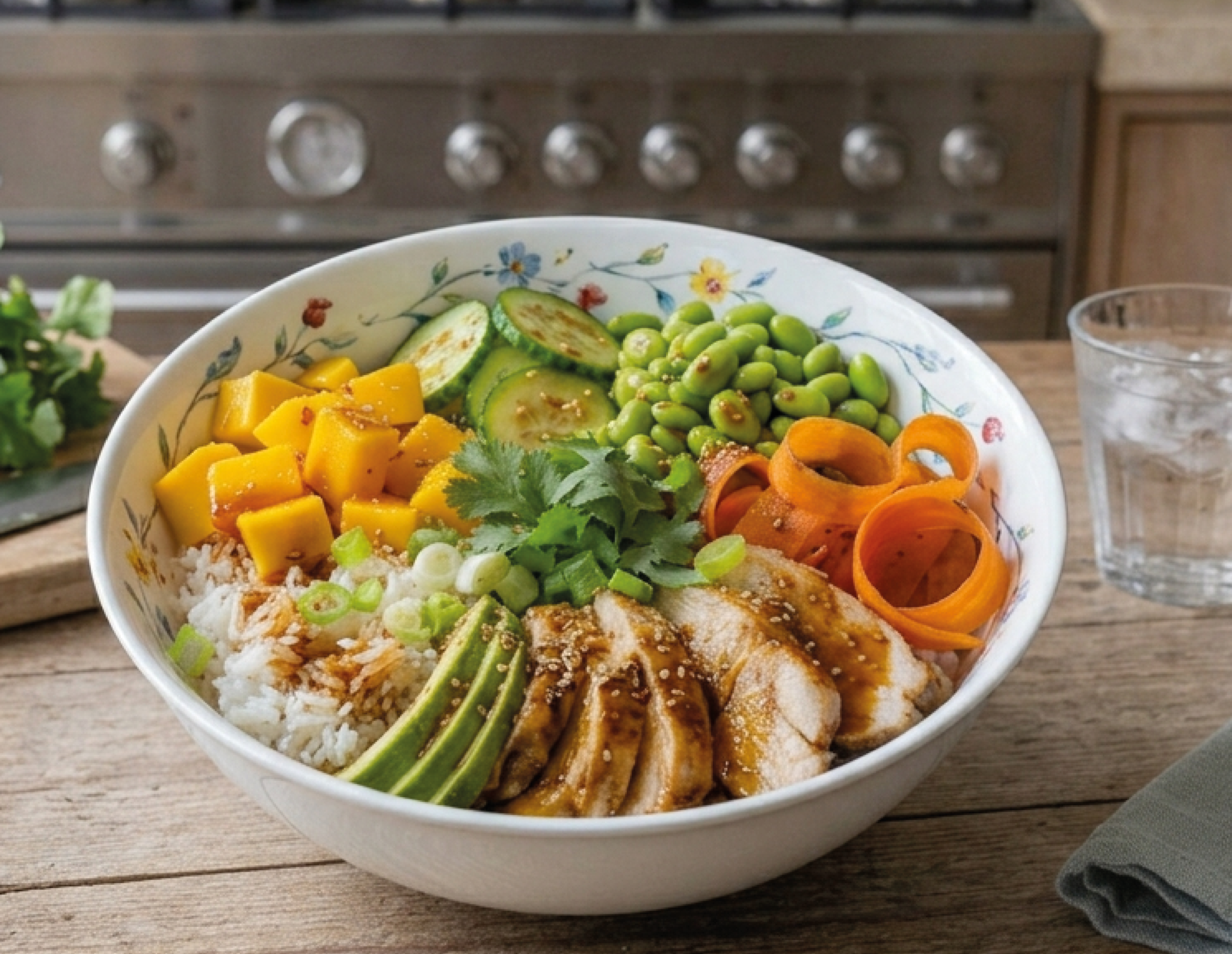 Rijstbowl met mango en Frutesse-Sesamdressing